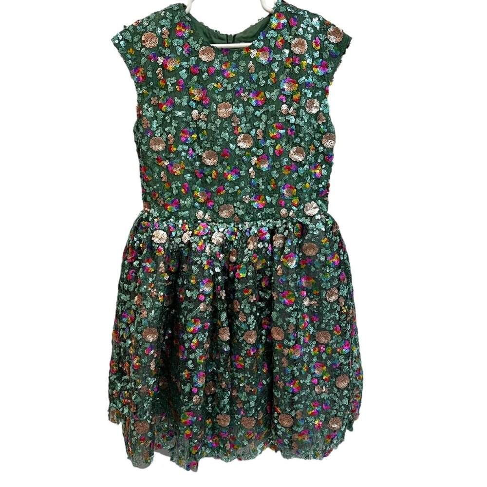 Halabaloo Girls Sequin Dress Size 8 Green & Multicolor Glittery Party Dress Poly